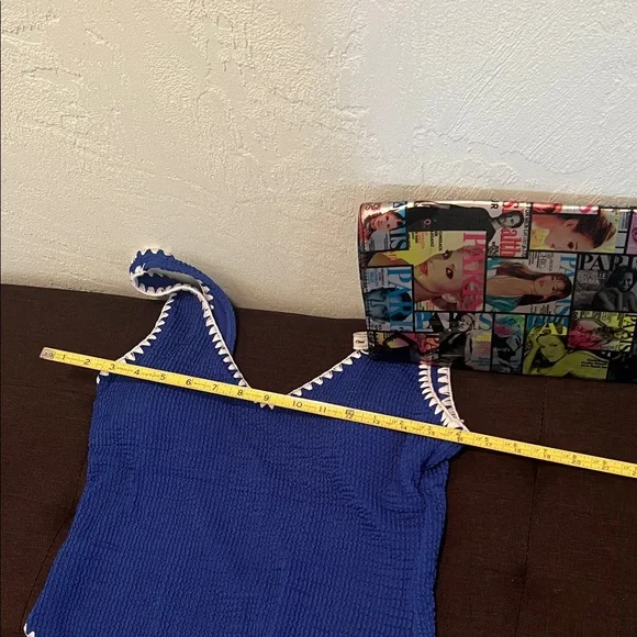 #1471+Bebe White Knit Strip & Blue Women’s One Piece Swimsuit - Picture 6 of 12